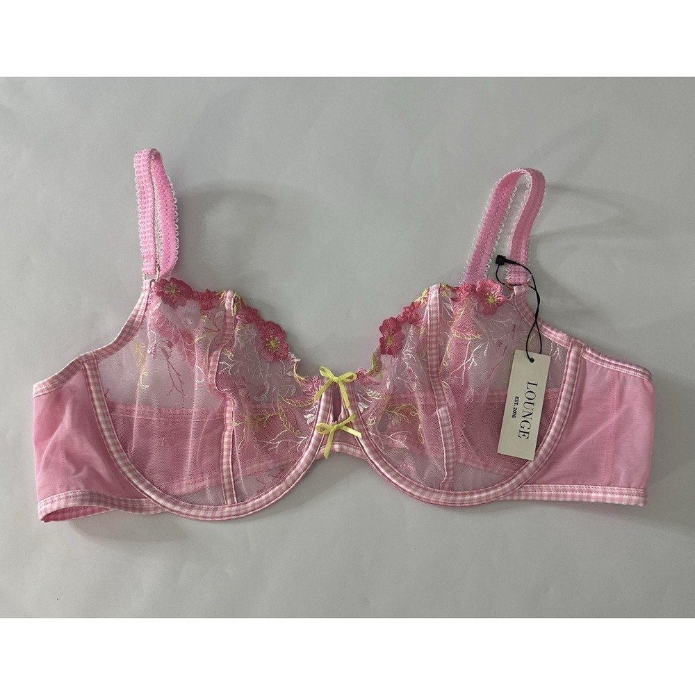 Lounge Nelly Bra Pink Floral Embroidered Mesh Underwire 40D NWT